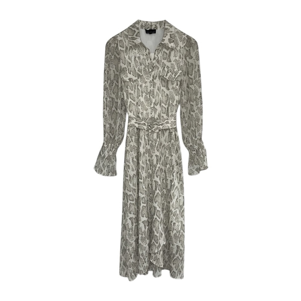 Lucy Paris Long Sleeve Belted Dress Women’s Small Tan Snakeskin Print